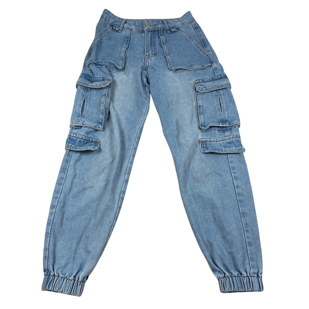 Forever 21 Cargo Jogger Jeans Womens 24 Blue Utility Streetwear Y2K
